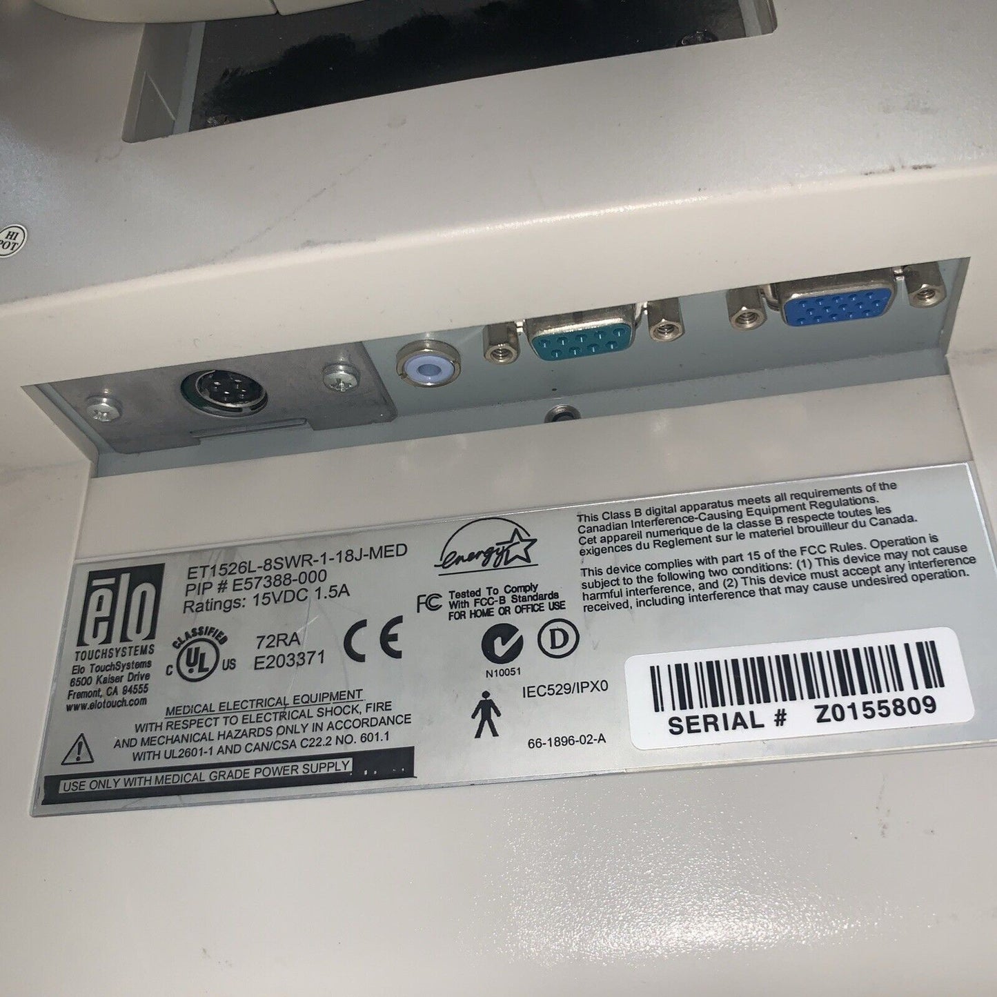 Elo Entuitive Monitor ET1526L-8SWR-1-18J-MED E57388-000 (no Ac Adapter)