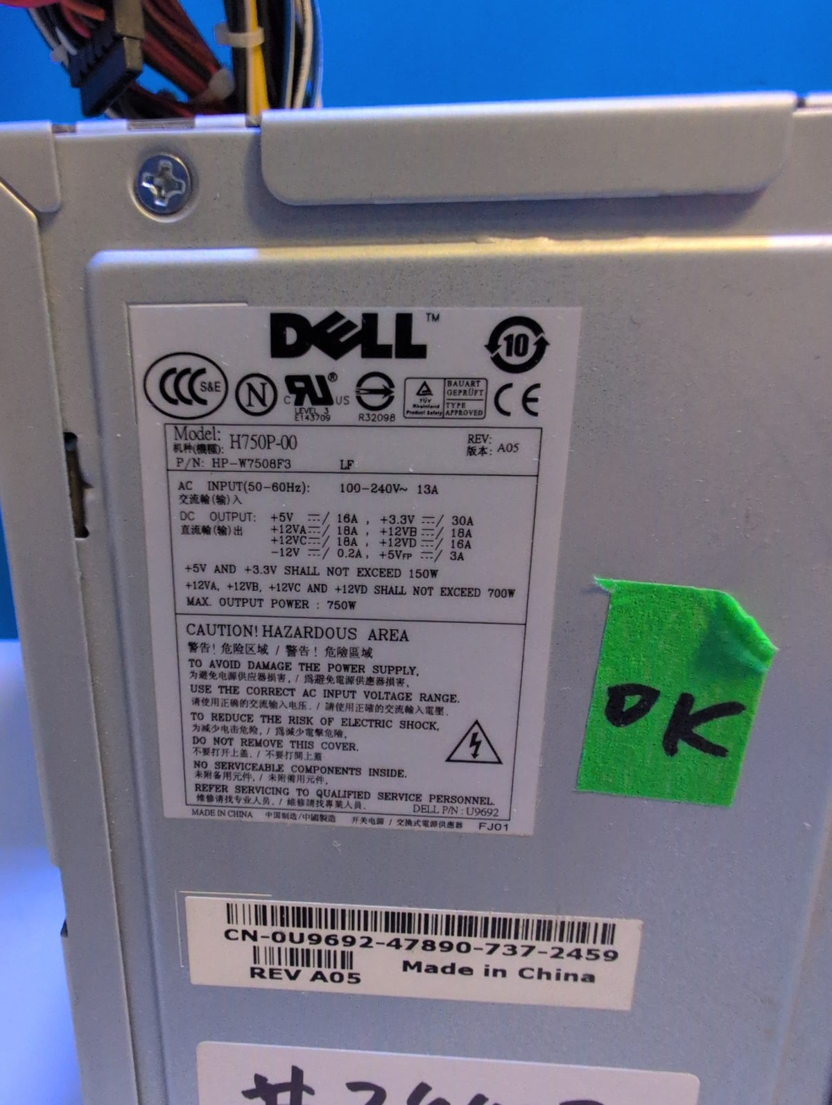 🎸 Dell H750P-00 750W Power Supply HP-W7508F3 U9692 PSU For Presicion 490