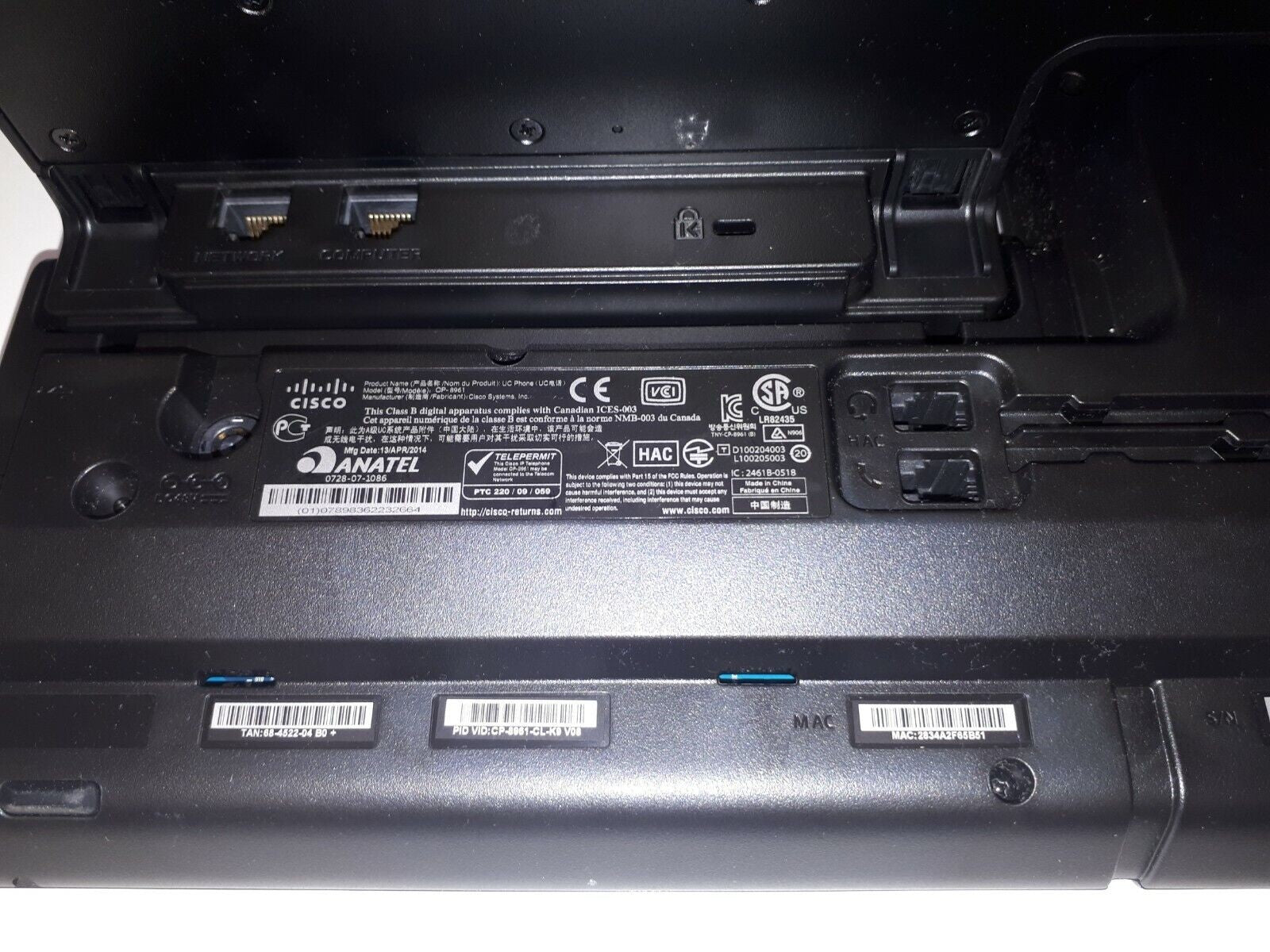 Cisco IP Phone Charcoal CP-8961-CL-K9 (no handset)