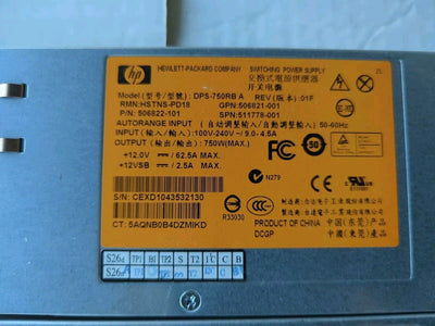 2x HP HSTNS-PD18 DPS-750RB  506822-101 750W Power Supply 511778/506821-001