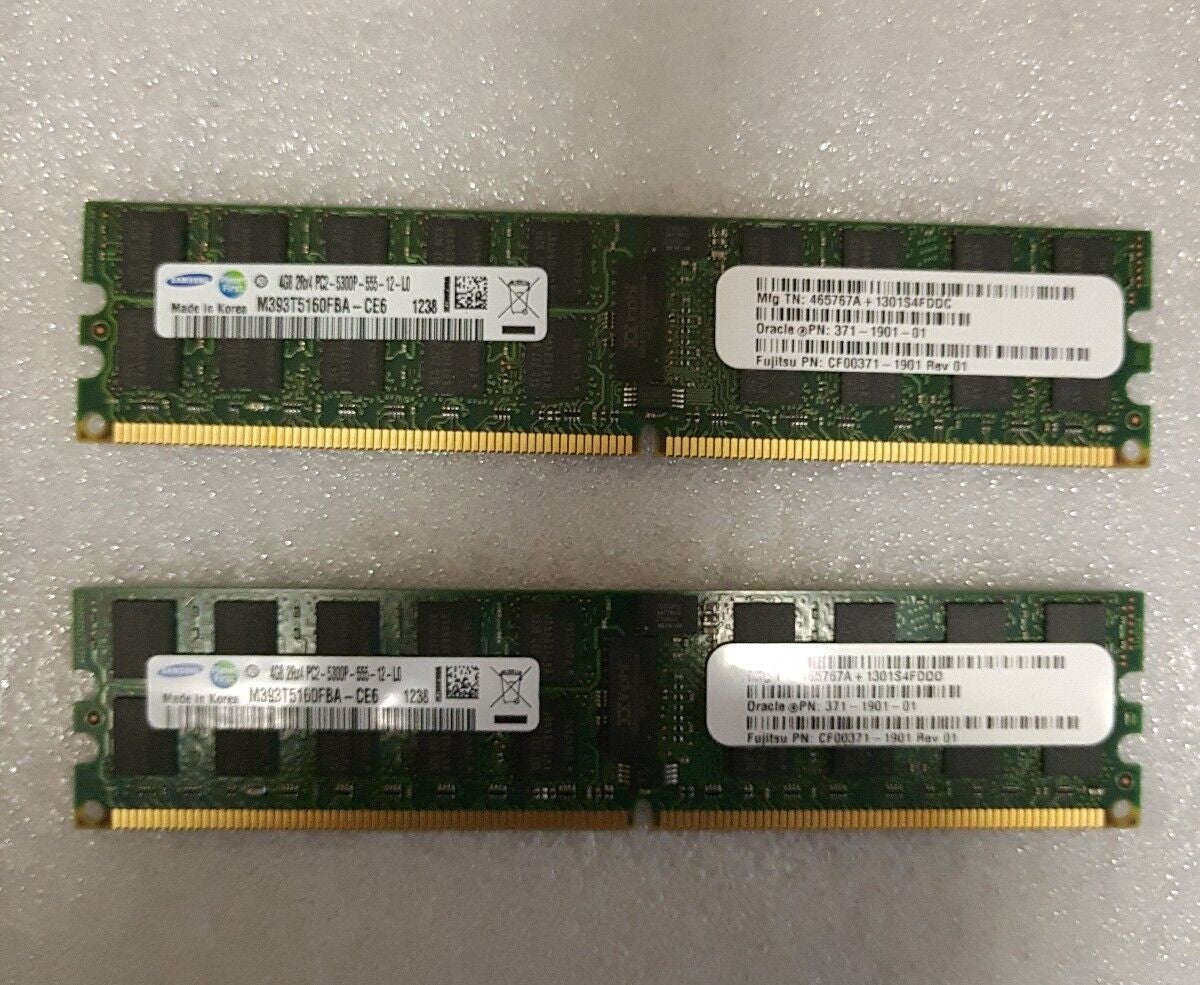 -8GB (2x4 GB) ORACLE 371-1901 Memory Kit M393T5160FBA-CE6 PC2-5300P SERVER RAM  