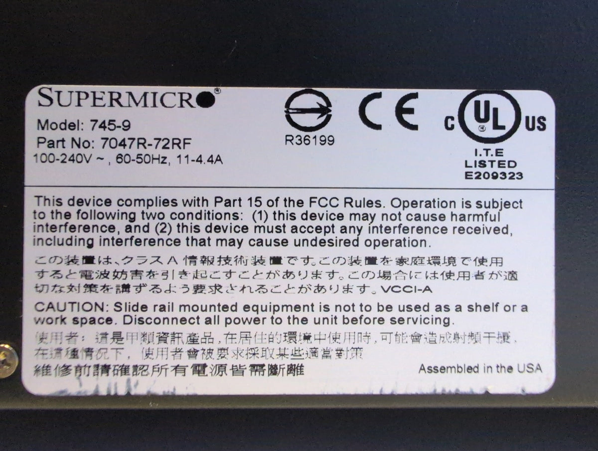 🎸 Supermicro SuperServer 745-9 7047R-72RF Tower Xeon E5-2609 v2 8GB RAM NO HDD