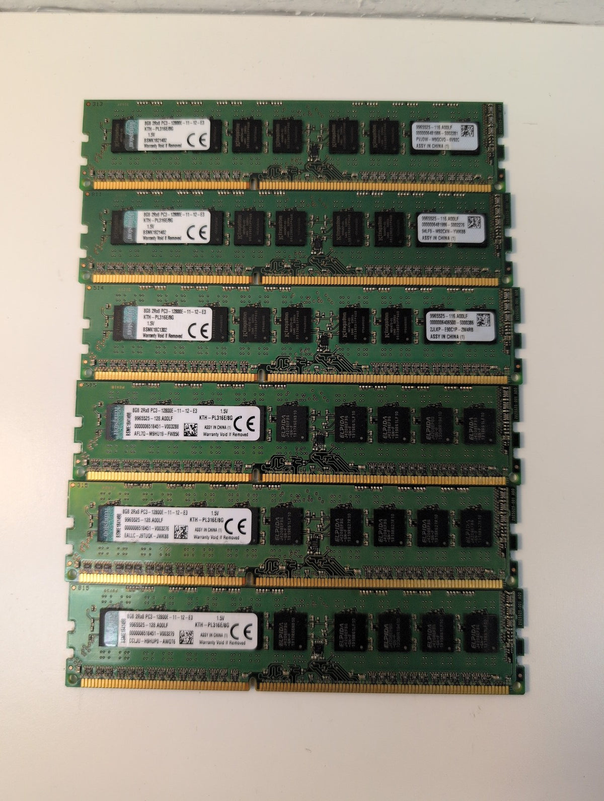 Kingston KTH-PL316E/8G 8GB DDR3 ECC Unbuffered DIMM PC3-12800E Lot of 6 -