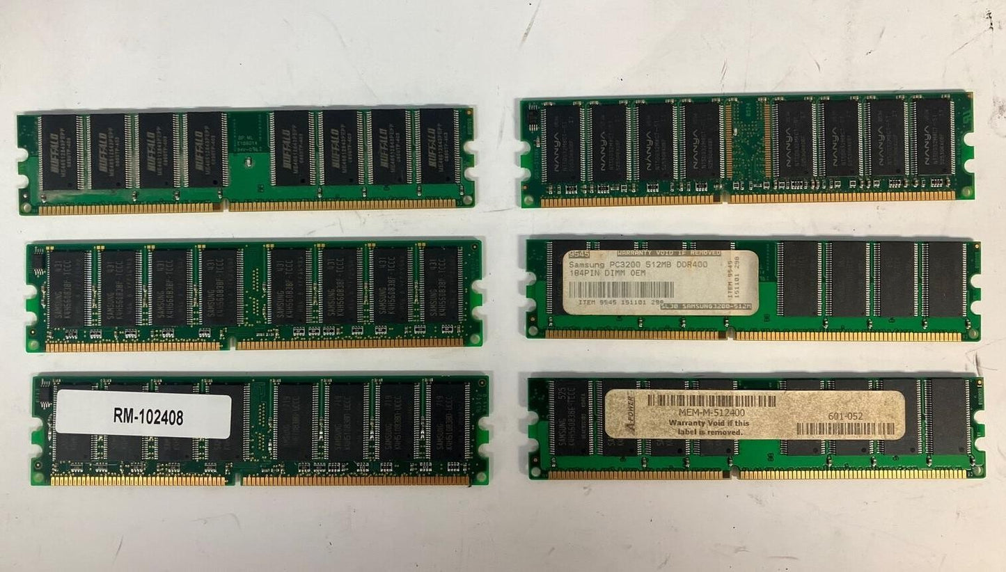 (Lot of 6x) Mixed Brands & Mixed Model DDR1 Desktop DIMM Memory ~