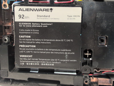 DELL ALIENWARE 15 R2 P42F Laptop Bottom Case Cover 0Y5FKV with Working Battery-