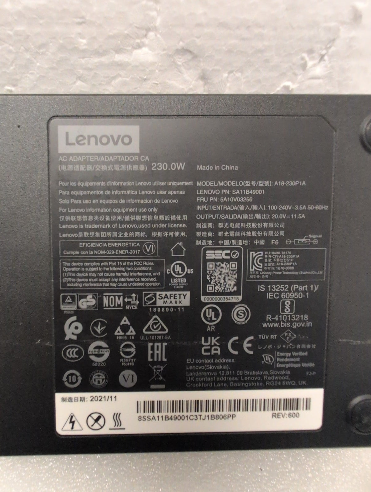 🎸 Lenovo 230W AC Adapter/Charger A18-230P1A Slim Tip 20V 11.5A For ThinkPad