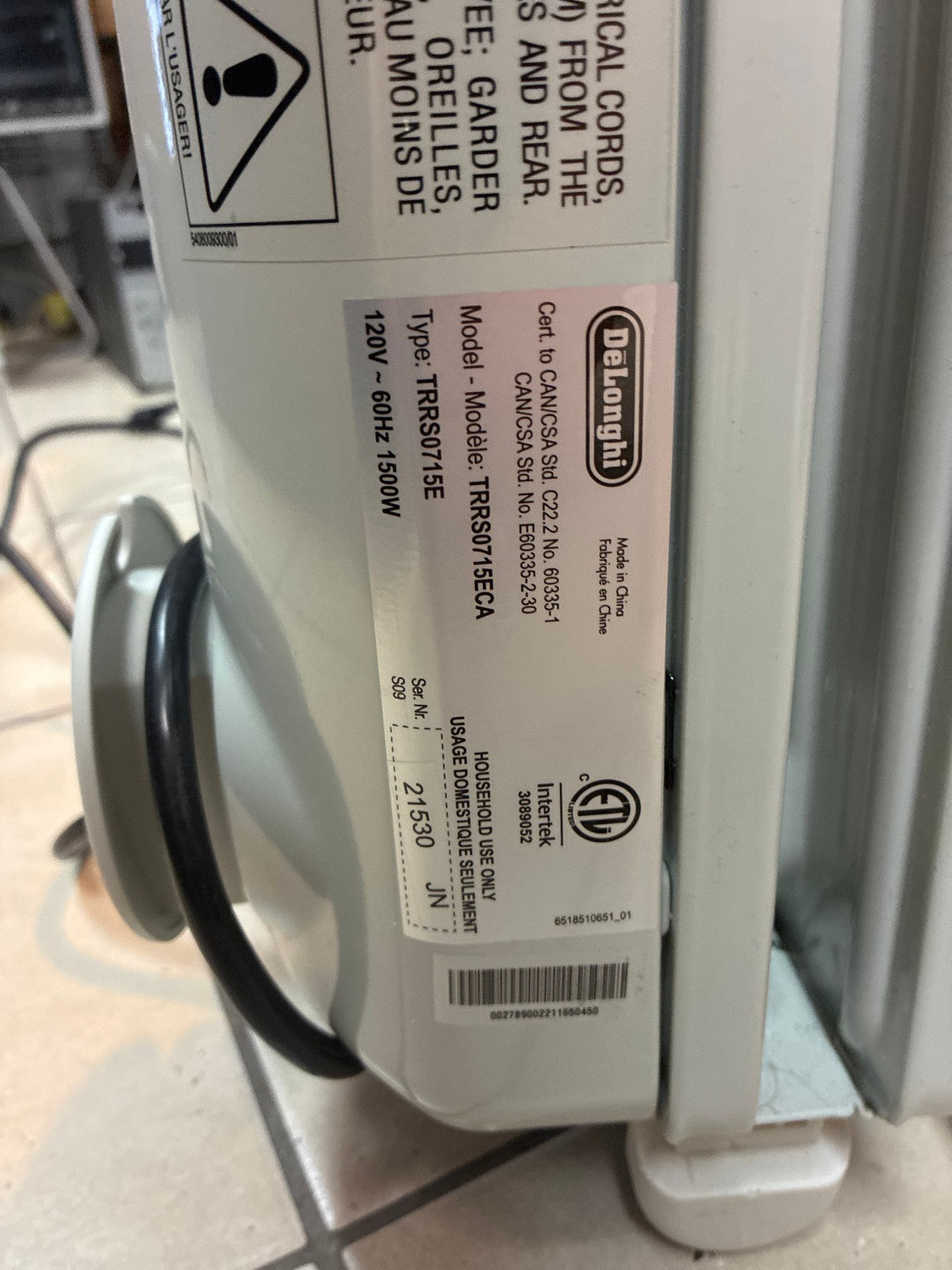 🔥 De'Longhi TRRS0715E Oil-Filled Radiator 7-Fin 1500W Electric Space Heater