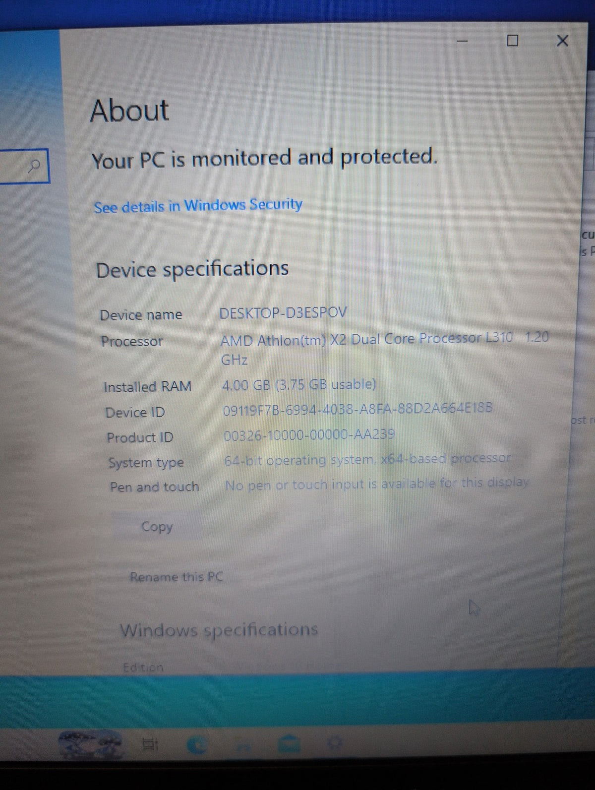 Acer Aspire 5538 15.6" Laptop AMD Athlon L310 CPU / 4GB RAM/ 250GB HDD/ Win10 -