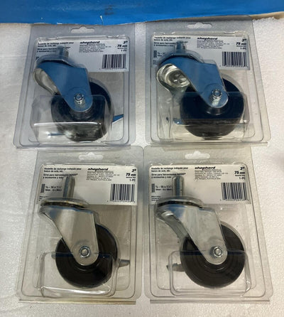 4x Shepherd Hardware Soft Rubber Swivel Caster 3" Inch 150 LB Capacity 9496 ~