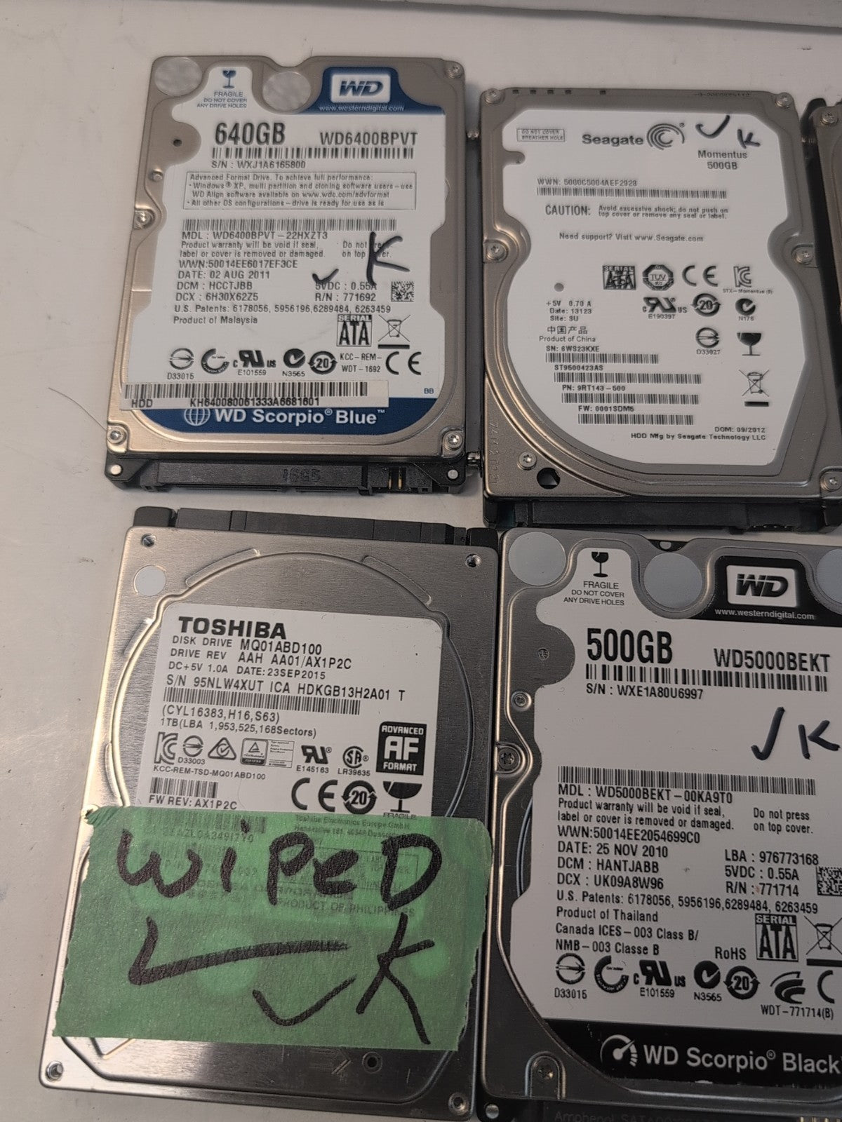 🔥 LOT of 6 Mixed Brand 500GB～750GB 2.5" SATA LAPTOP HDD (1000days Remains) -