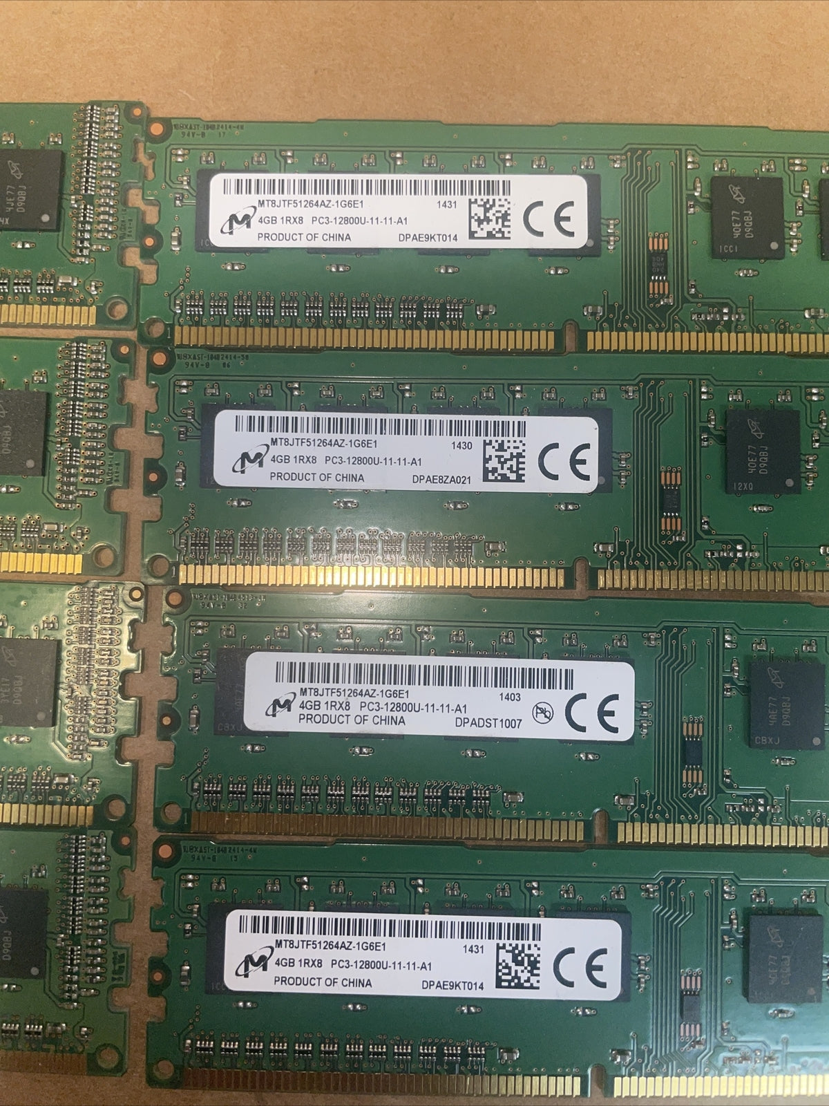 32GB=8×4GB MT8JTF51264AZ-1G6E14GB 1RX8 PC3-12800U-11-11-A1