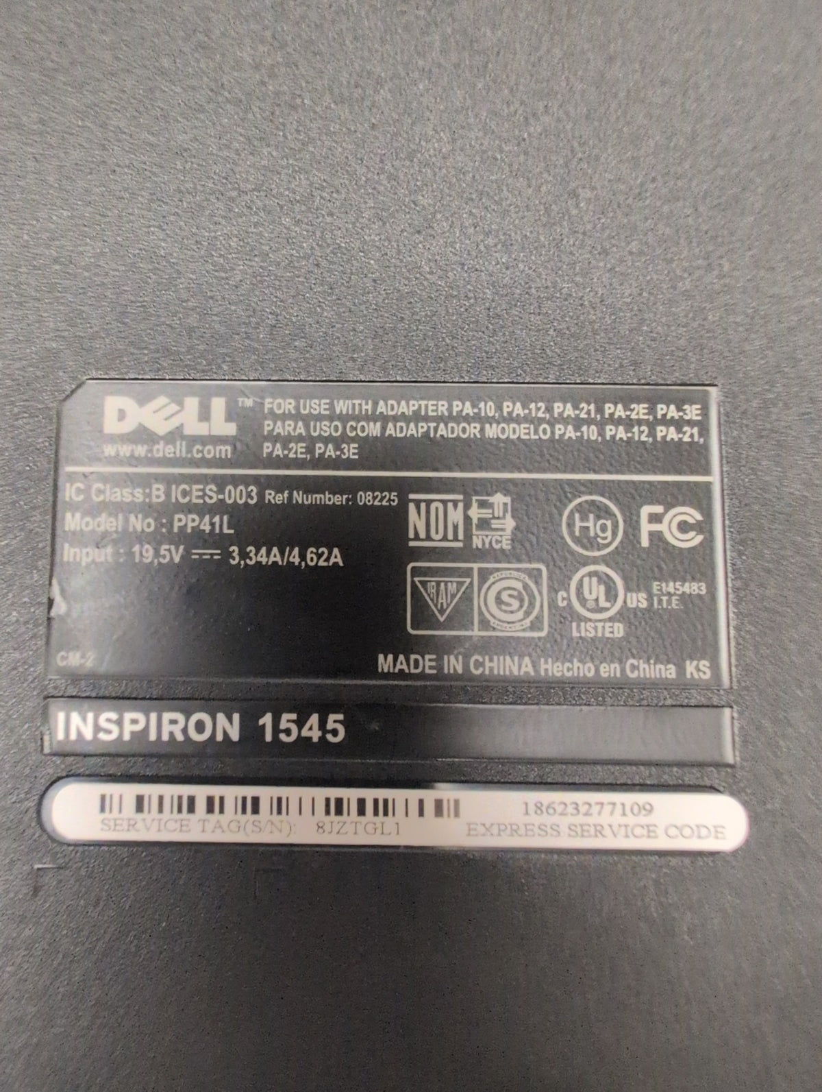 🎸 Dell Inspiron 1545 PP41L 15.6in Laptop Intel C2D T6600/4GB/ 320GB HDD/WINXP