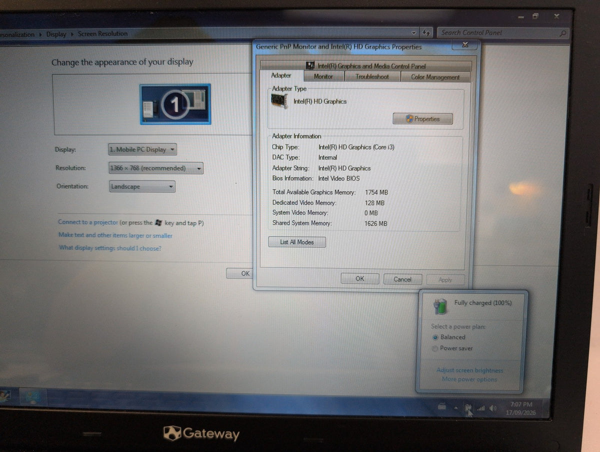 🎸 Gateway ID59C03h MS2300 15.6" Core i3 M370 2.4GHz Laptop 4GB 640GB HDD Win7