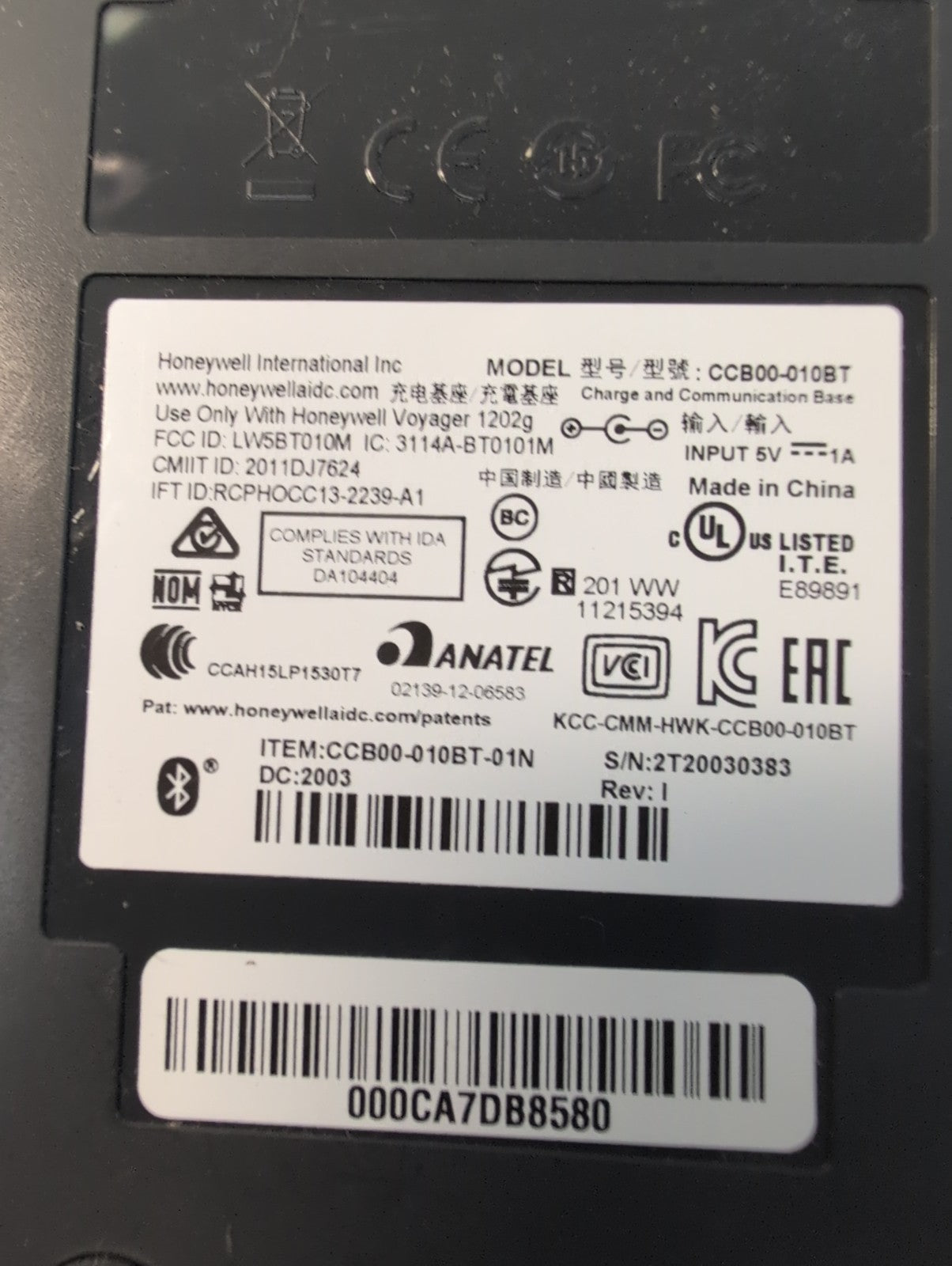 🔥 2x  Honeywell CCB00-010BT Base Docking Charger for Voyager 1202g Scanner -