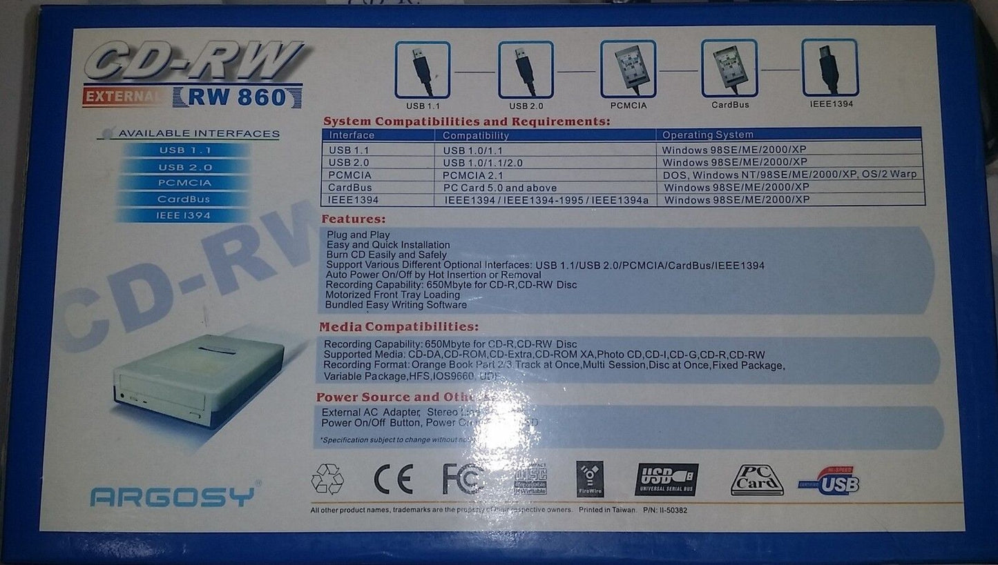 Brand New ARGOSY RW-860-KU2 External USB 2.0 to IDE Drive 40x12x40x