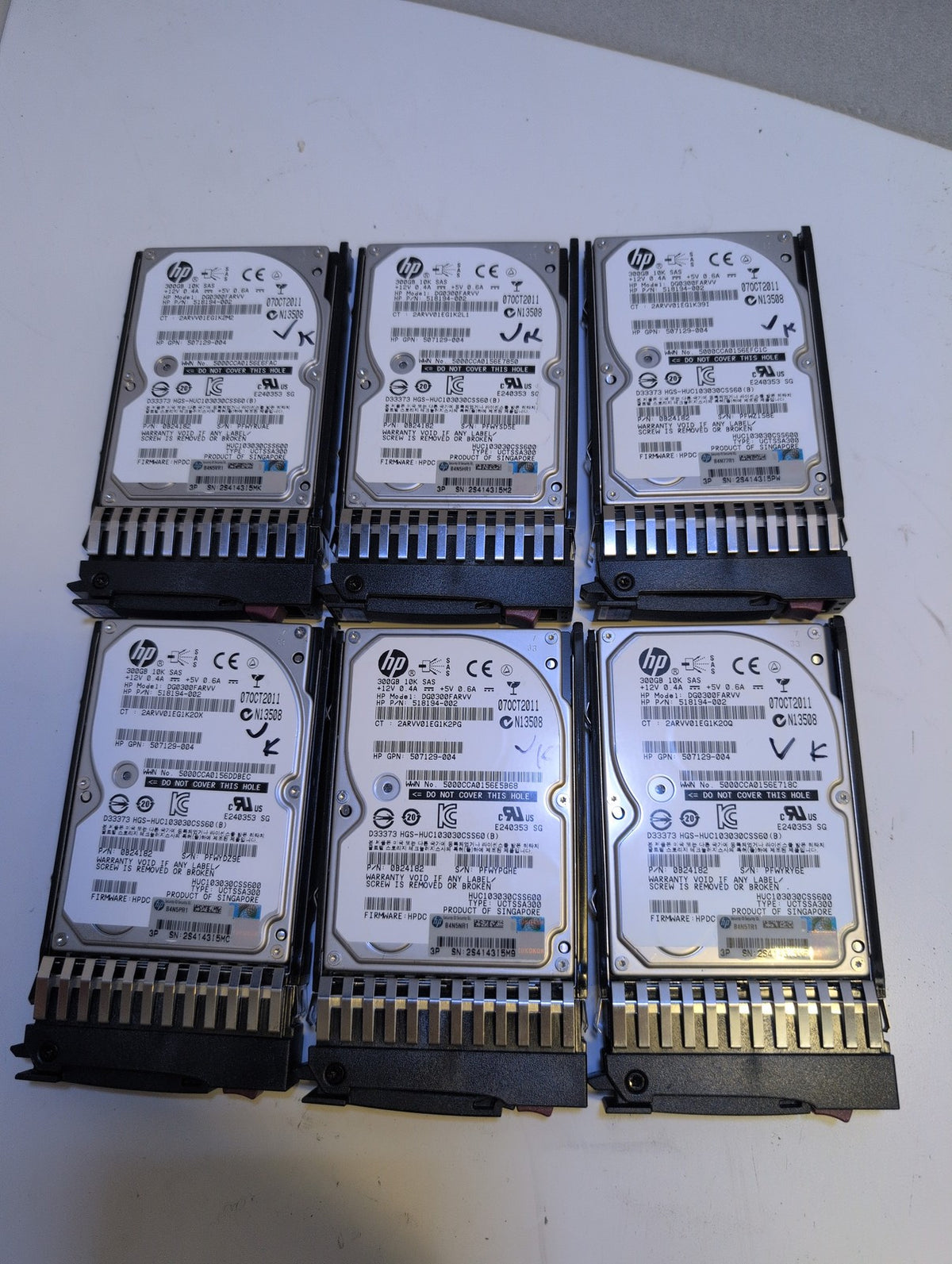 🎸6x HP 300GB 10K RPM SAS 2.5in DG0300FARVV Hard Drive 518194-002 W/Caddy 507284