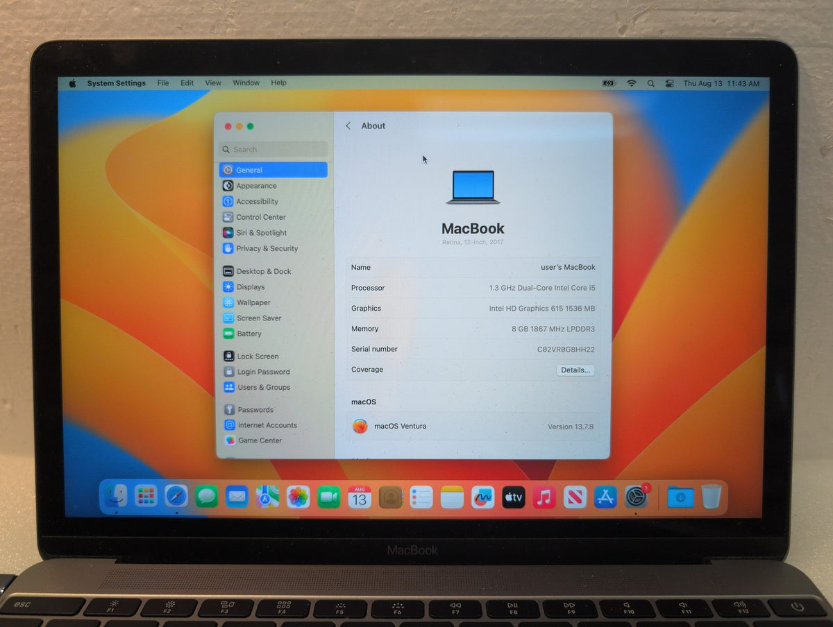🎸 Apple MacBook Retina 12-inch 2017 A1534 Space Gray i5-1.3GHz 8GB 500GB SSD