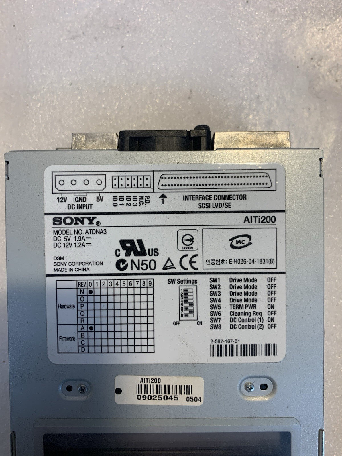 Sony ATDNA3 3.5" 68-Pin SCSI AI2 Turbo Advanced Intelligent Hardband AITi200