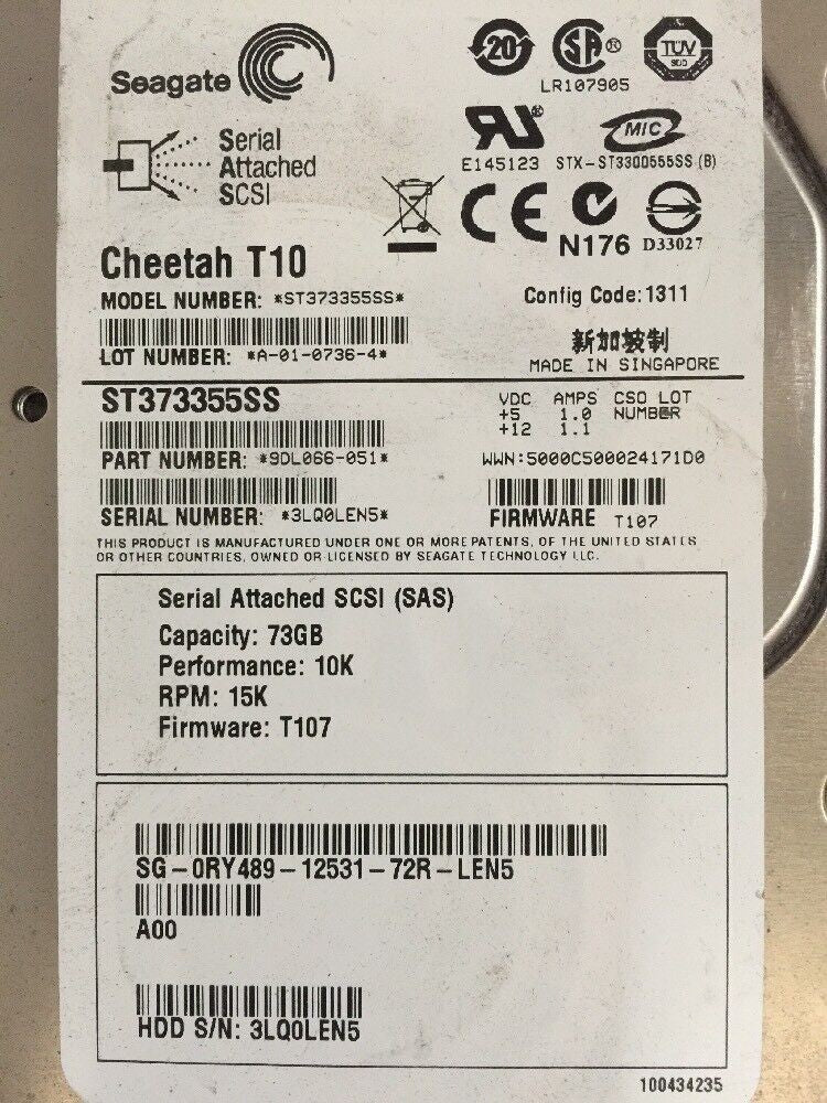 - 3x Dell Seagate 73GB SAS 10K 3.5" HDD  ST373355SS 0RY489 RY489 @@@
