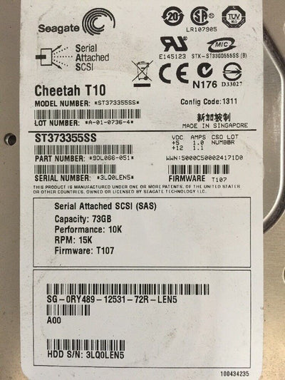 - 3x Dell Seagate 73GB SAS 10K 3.5" HDD  ST373355SS 0RY489 RY489 @@@