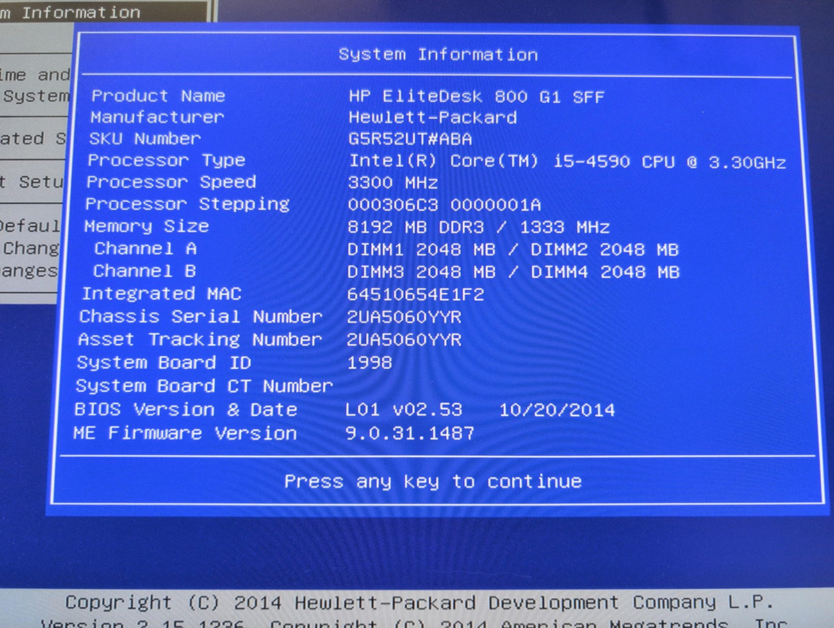 HP EliteDesk 800 G1 SFF DESKTOP Intel Core i5-4590 8GB RAM 500GB HDD (NO OS) -