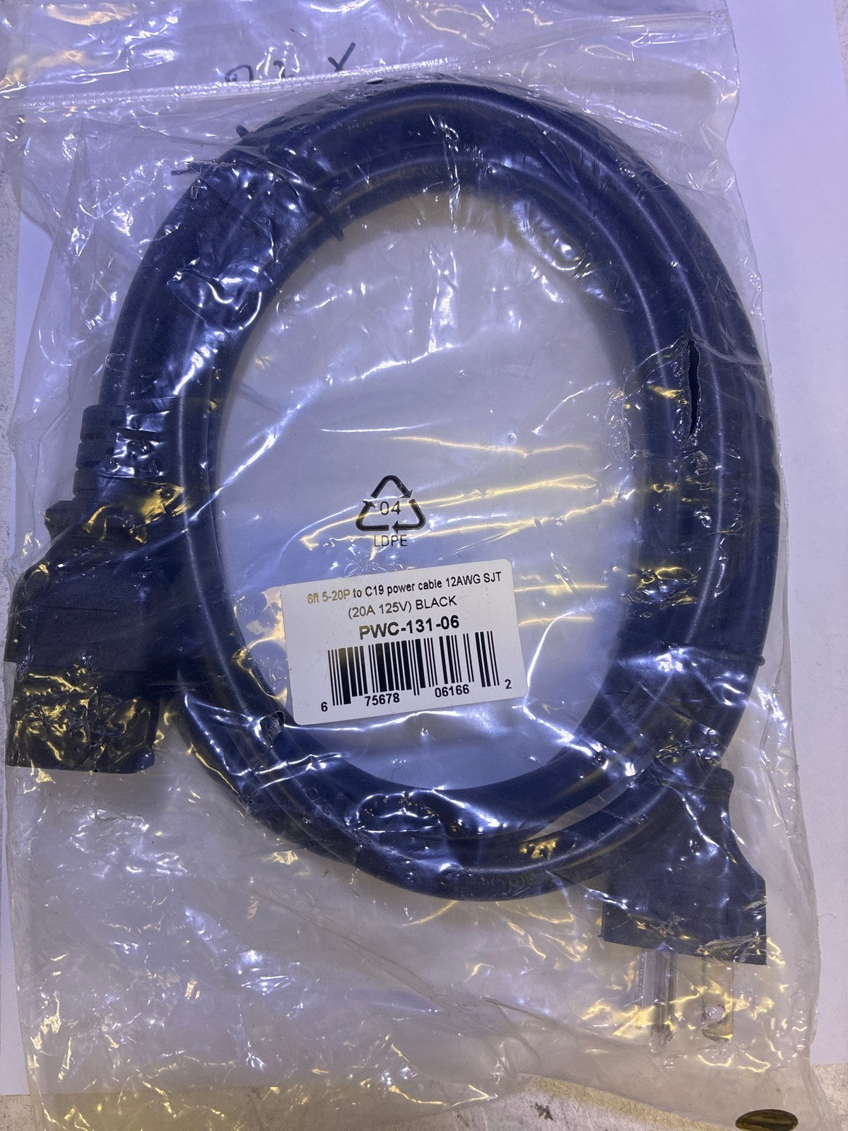 🔥 PWC-131-06 NEMA 5-20P to IEC C19 Power Cable 6ft 12AWG 20A 125V Black