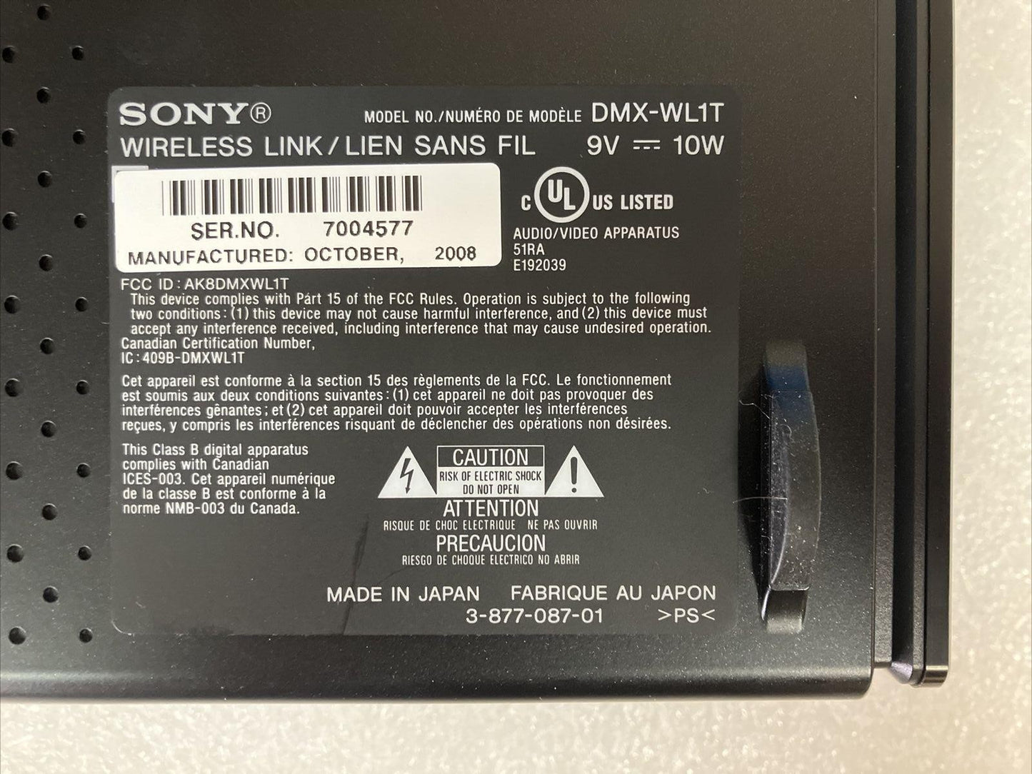 Sony DMX-WL1 Bravia 4-HDMI Input Wireless Link With Power Adapter (No Remote) ~