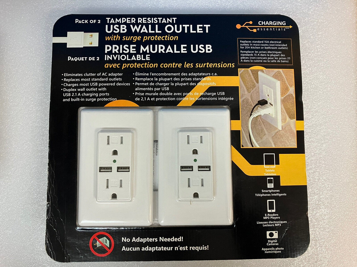 ~(New & Sealed) Charging Essentials (Pack Of 2) Tamper Resistant USB Wall Outlet