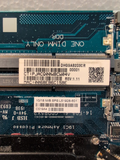 HP 14-DK0058CA AMD Ryzen3 Laptop Motherboard L51928-601 Tested -