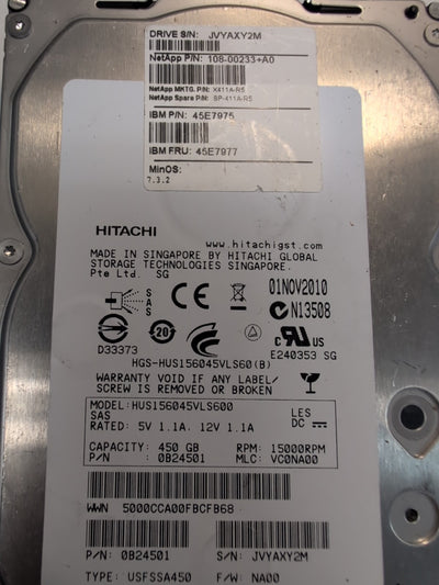 🔥  IBM 45E7975 45E7977 NetApp Hitachi HUS156045VLS600 450GB 15K RPM SAS HDD -