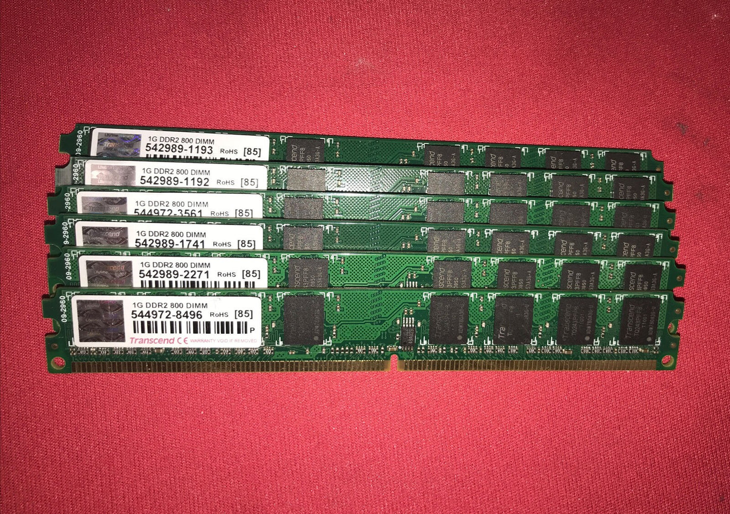 Lot of 6 Transcend 1GB Ddr2 800MHZ low profile Memory
