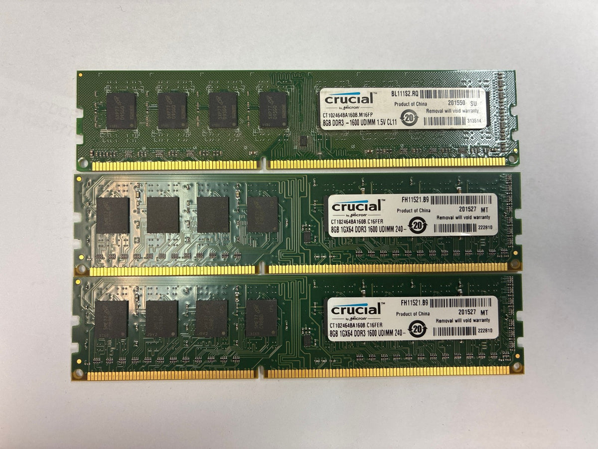 🔥 Crucial CT102464BA160B 8GB DDR3-1600 UDIMM Desktop RAM — 3 Sticks 24GB