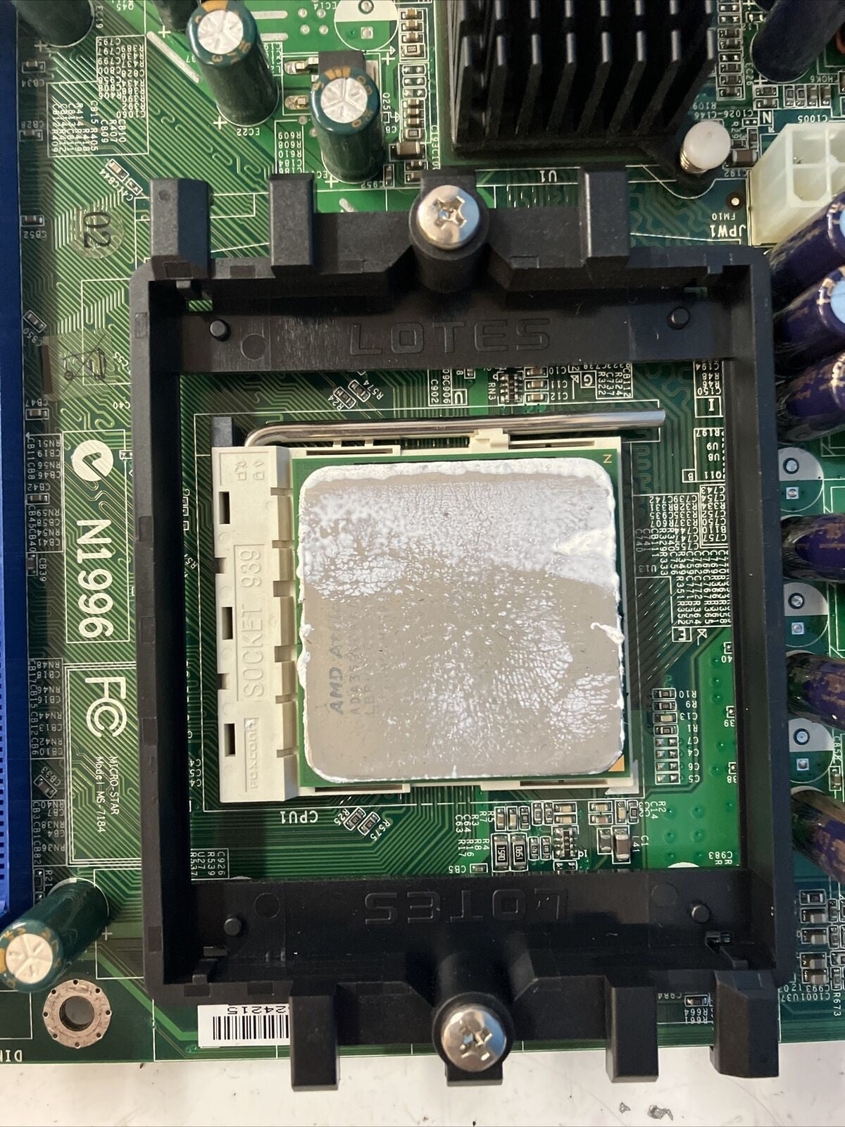 MS-7184 Motherboard 7184 V1.0 RS482-A12 SB400-A3 Socket 939 W/ AMD CPU & Plate ~