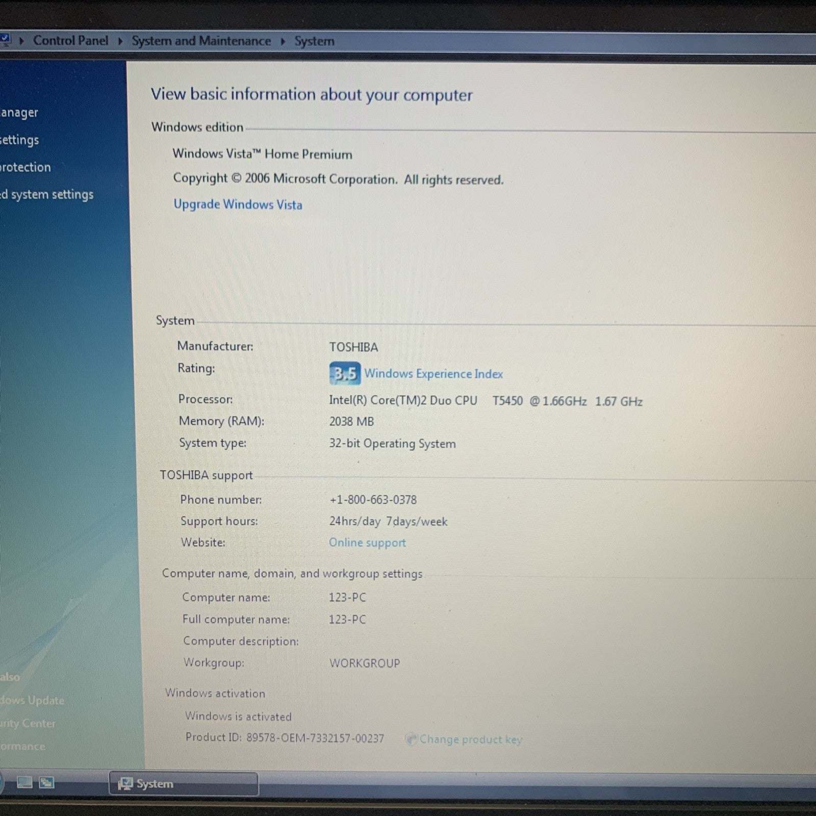 Toshiba Satellite A200-TH1 Intel T5450 2GB 200GB Windows Vista (original) laptop