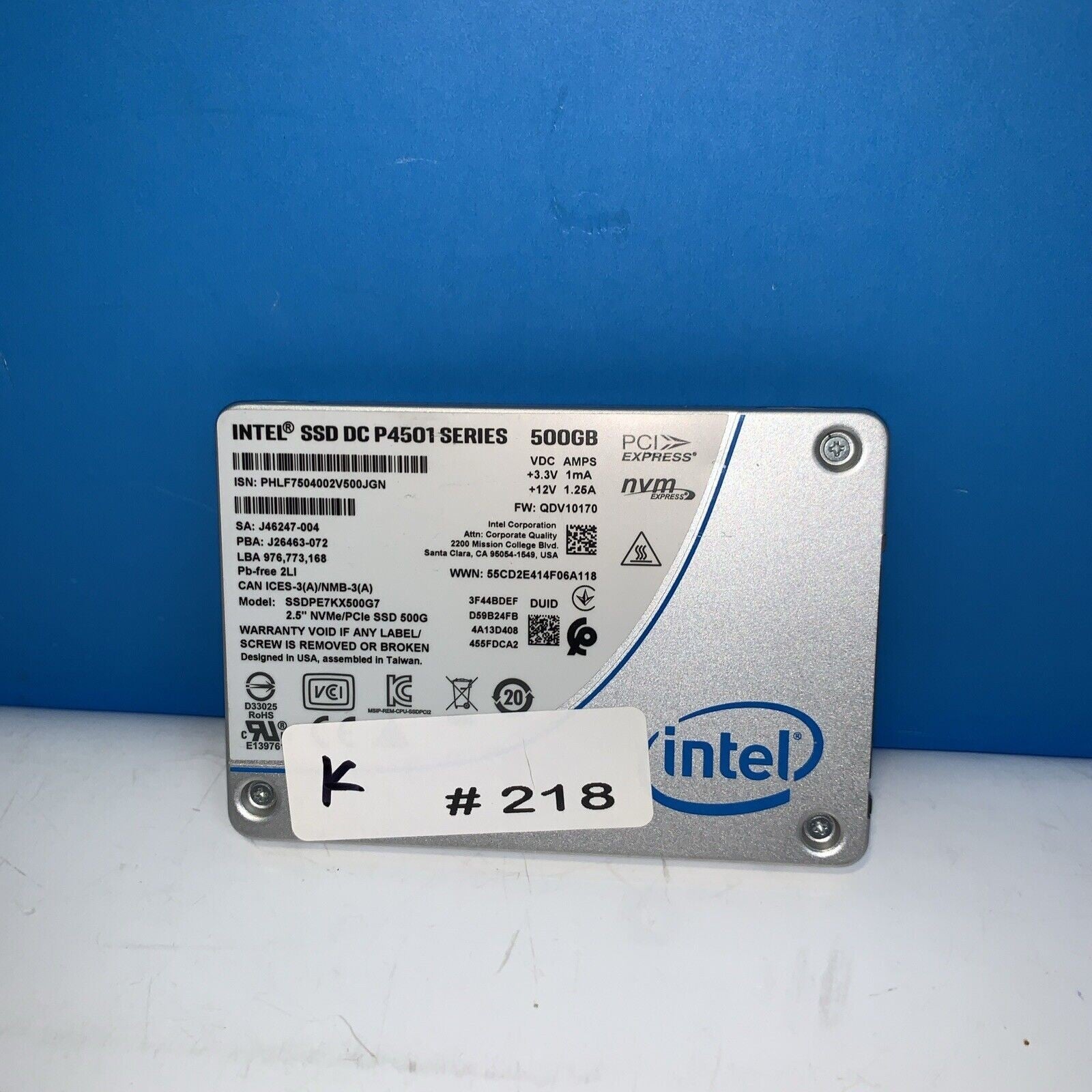 INTEL SSD DC P4501 500GB 2.5" 7mm NVMe PCIe 3.1X4 SSD SSDPE7KX500G7