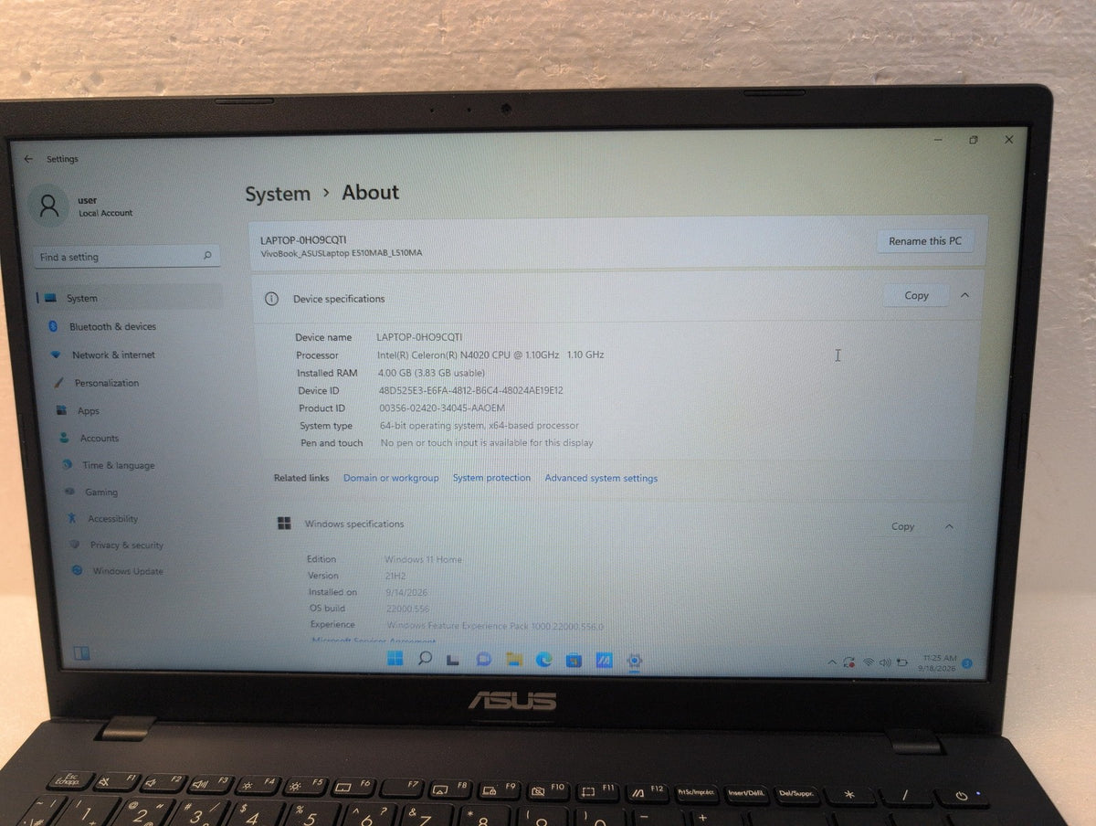 🎸 ASUS VivoBook L510MA-BB01-CB 15.6in Laptop Celeron N4020 4GB 115GB SSD Win11