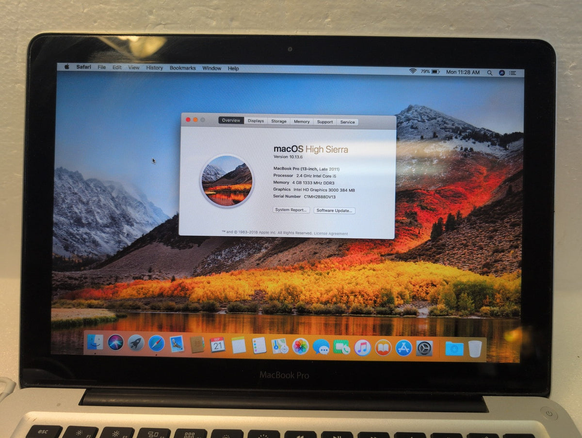 🎸 Apple MacBook Pro 13-inch A1278 Late 2011 Core i5 2.4GHz 4GB 500GB HDD 10.13