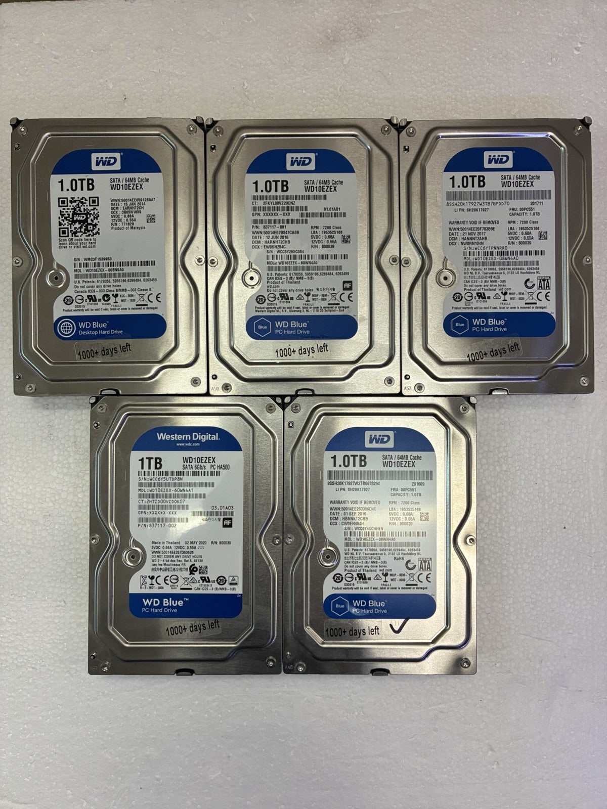 🔥 5x  WD Blue 1TB SATA 7200RPM 3.5” HDD WD10EZEX Tested (1000 days remaining)