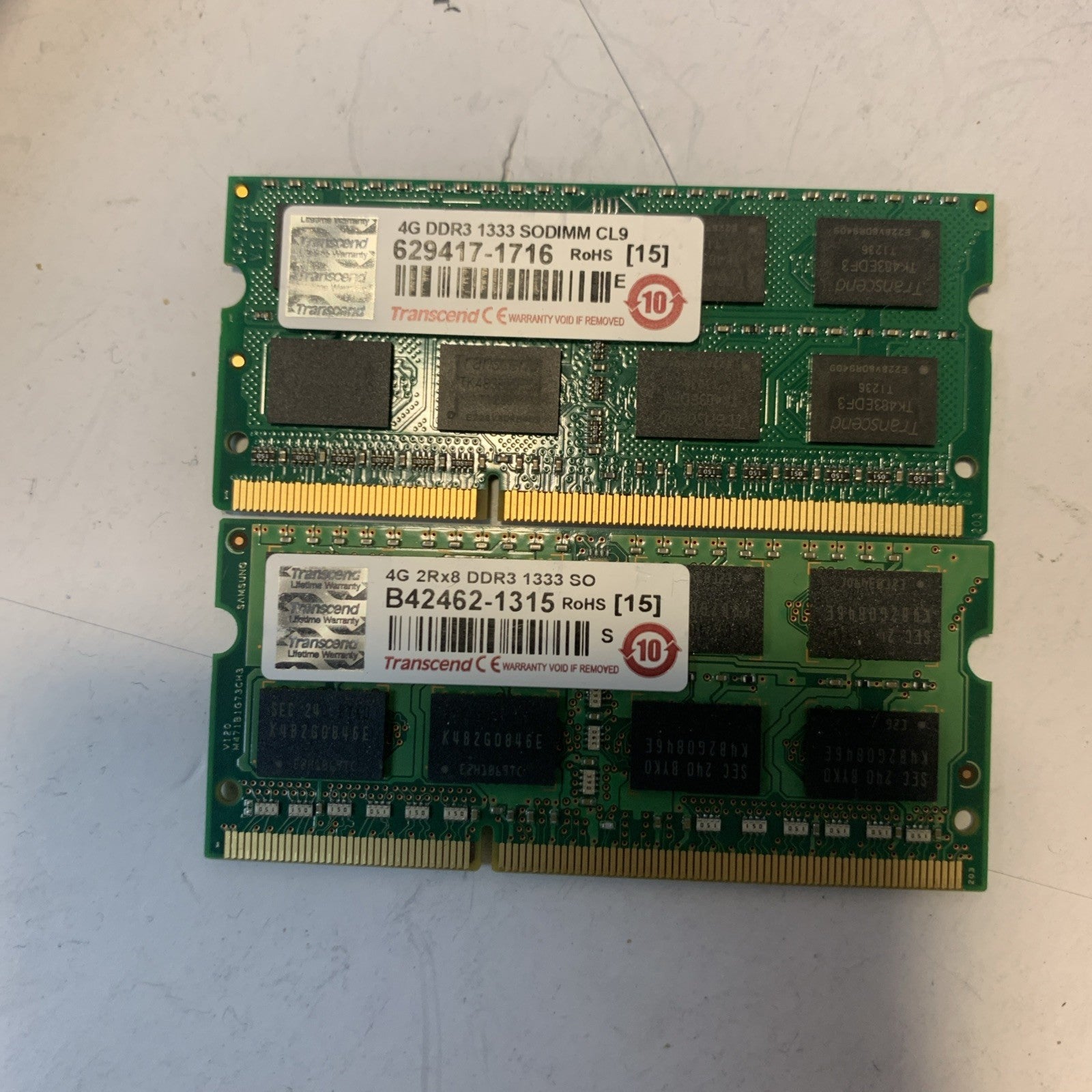 Lot of 2 Transcend 4G 2RX8 DDR3 1333  memory