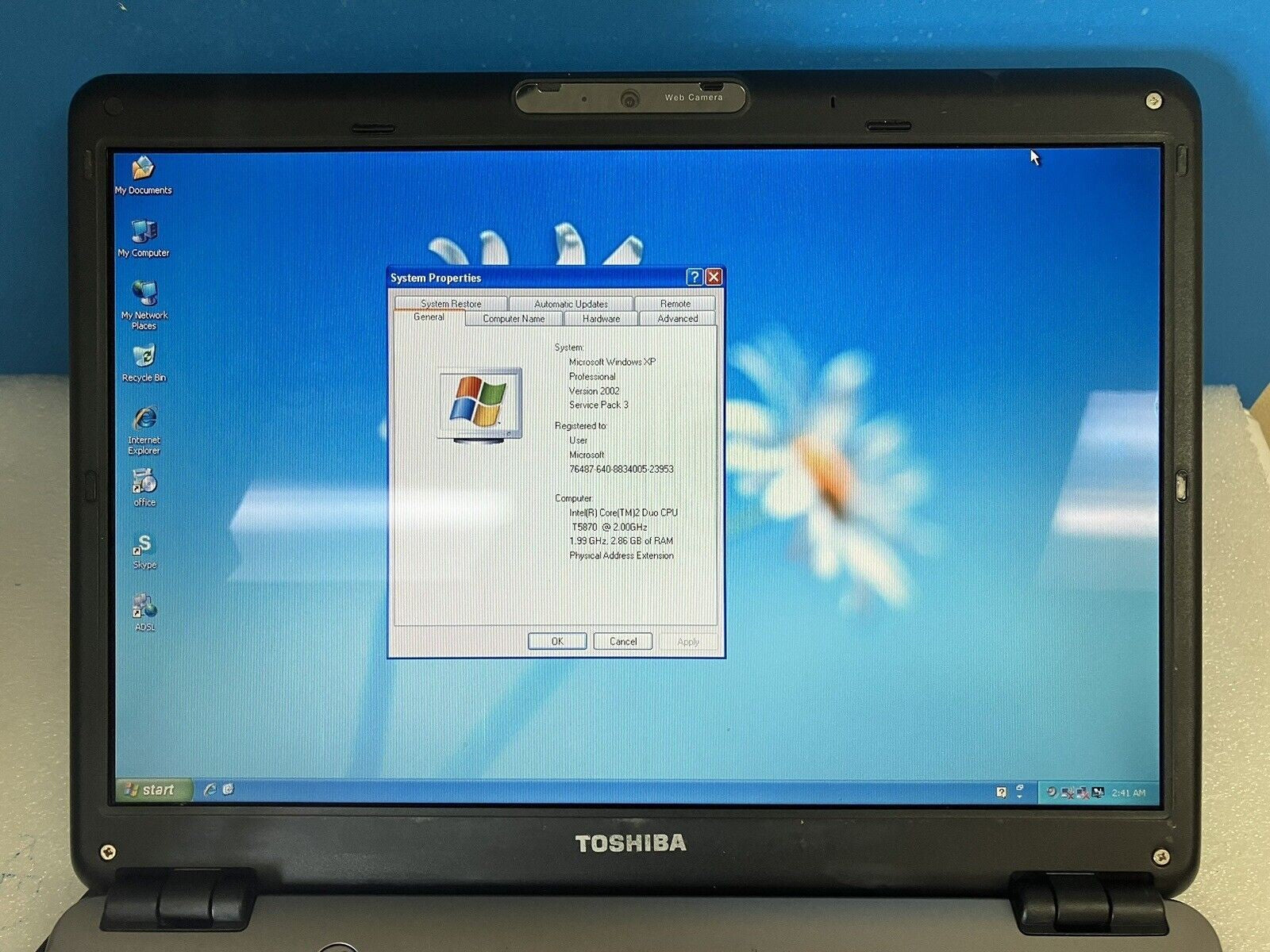 Toshiba Satellite Pro U400 13.3" Laptop C2D T5870 3GB RAM, 300GB Windows XP SP3