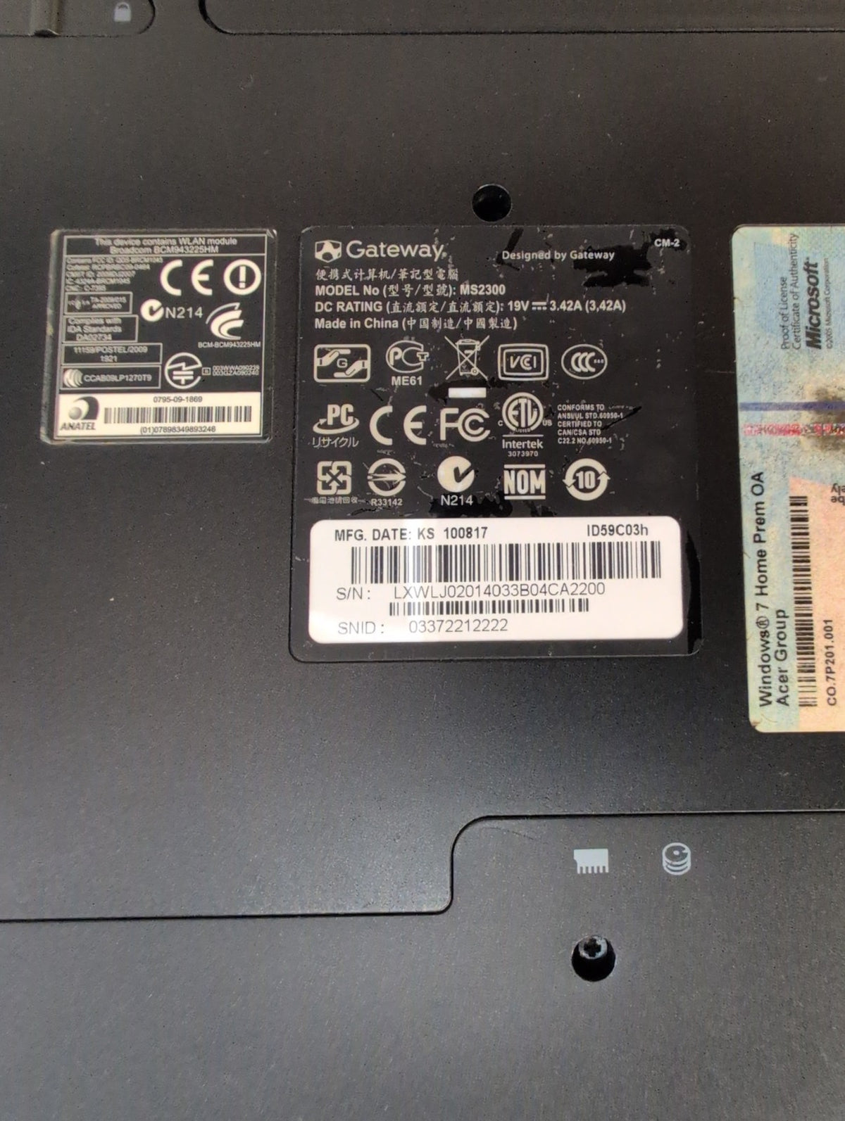 🎸 Gateway ID59C03h MS2300 15.6" Core i3 M370 2.4GHz Laptop 4GB 640GB HDD Win7