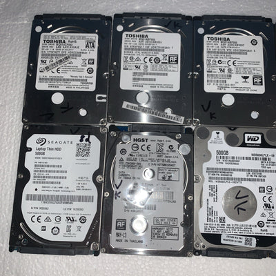 (10x) Mixed 500GB HDD 2.5" Laptop Hard Drive (1000+ days lifespan remaining)