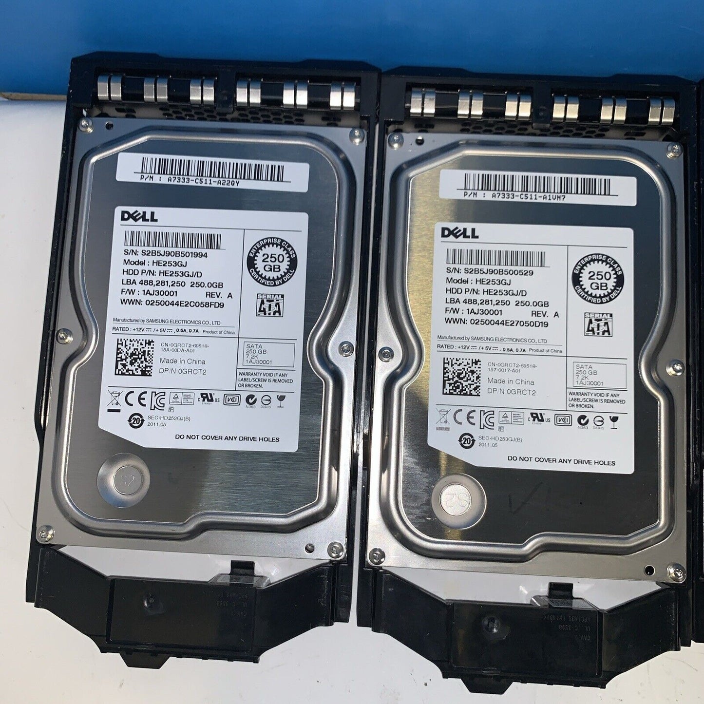(4x) 250GB Dell 3.5" SATA Hard Drive Tray Caddy T430 R430 R720 R730 R730XD