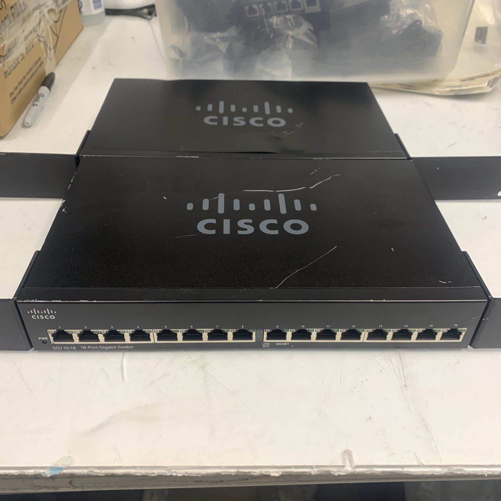Lot of 2 Cisco SG110-16 16 Gigabit Ethernet GbE Ports Switch