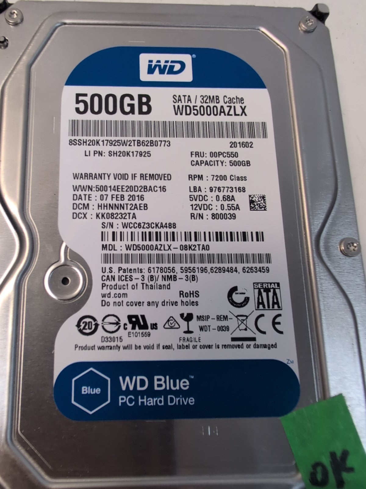 🔥 2x WD Blue WD5000AZLX 500 GB 3.5" SATA III Hard Drive Tested -