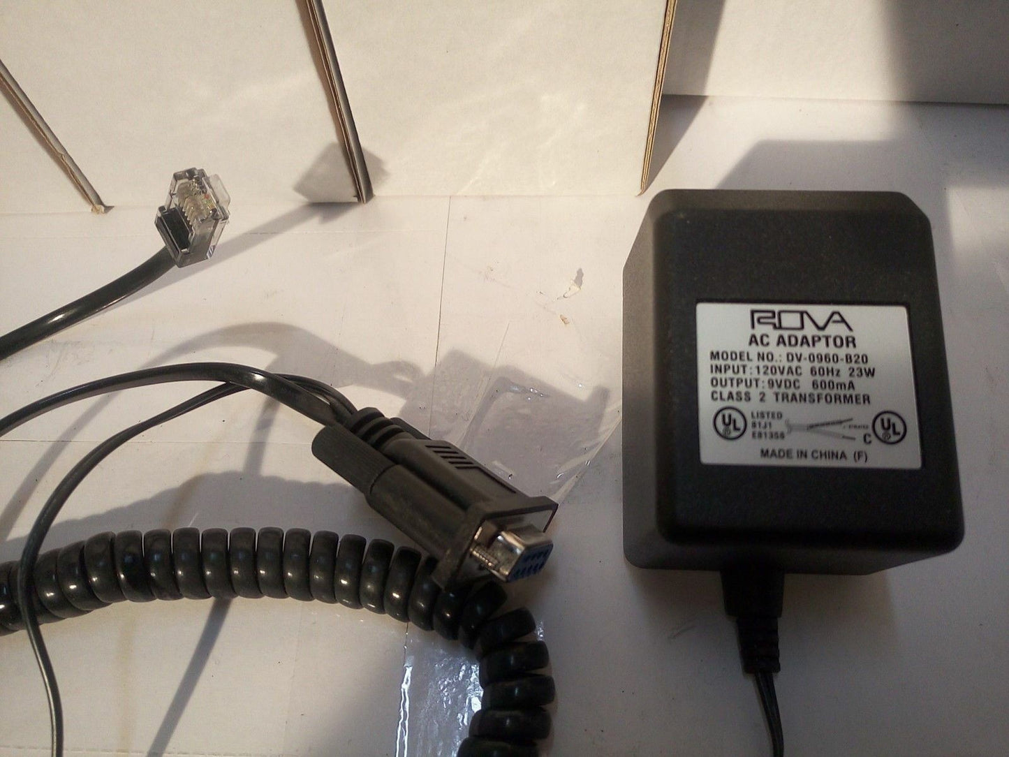 -1x NEW  ROVA DV-0960-B20 AC ADAPTER 9V DC 600mA CABLE DB9 & RJ45 INTERFACE @@@