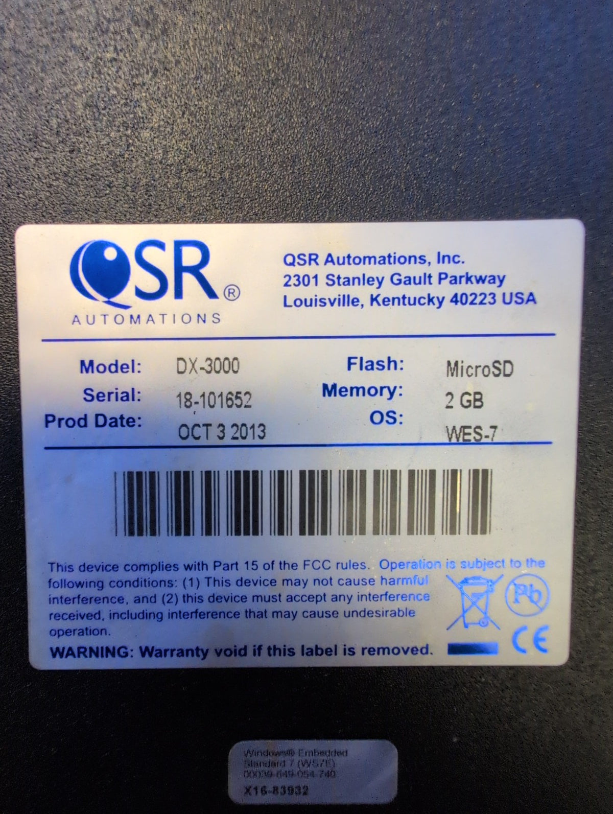 🎸 QSR DX-3000 Embedded PC POS Terminal Working Windows 7 (NO AC)