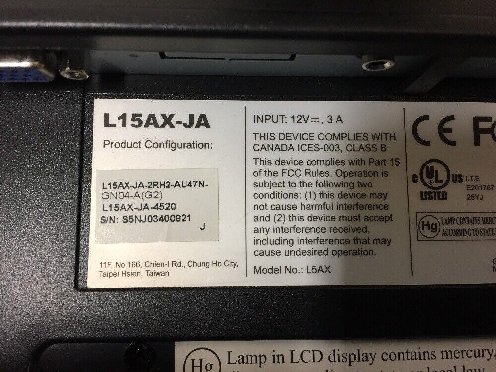 - LOT OF 2  GVISION L5AX L15AX-JA  15" LCD TOUCH SCREEN MONITOR (W/AC)