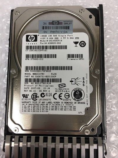 - 3x HP DG146A3516 438628-002 375863 146GB SAS 2.5" HDD 10K MBB2147RC W/CADDY  