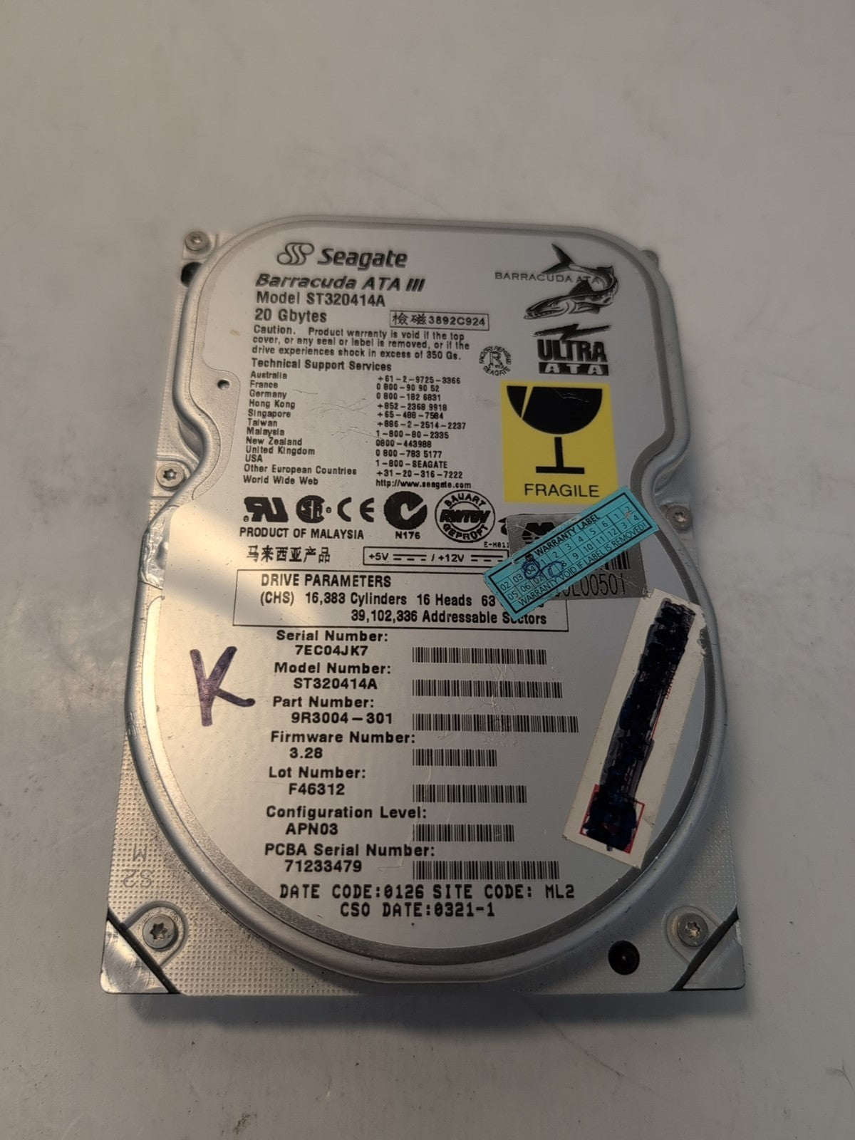🔥 Seagate Barracuda ATA III 20GB ST320414A IDE Hard Drive 9R3004 Tested -
